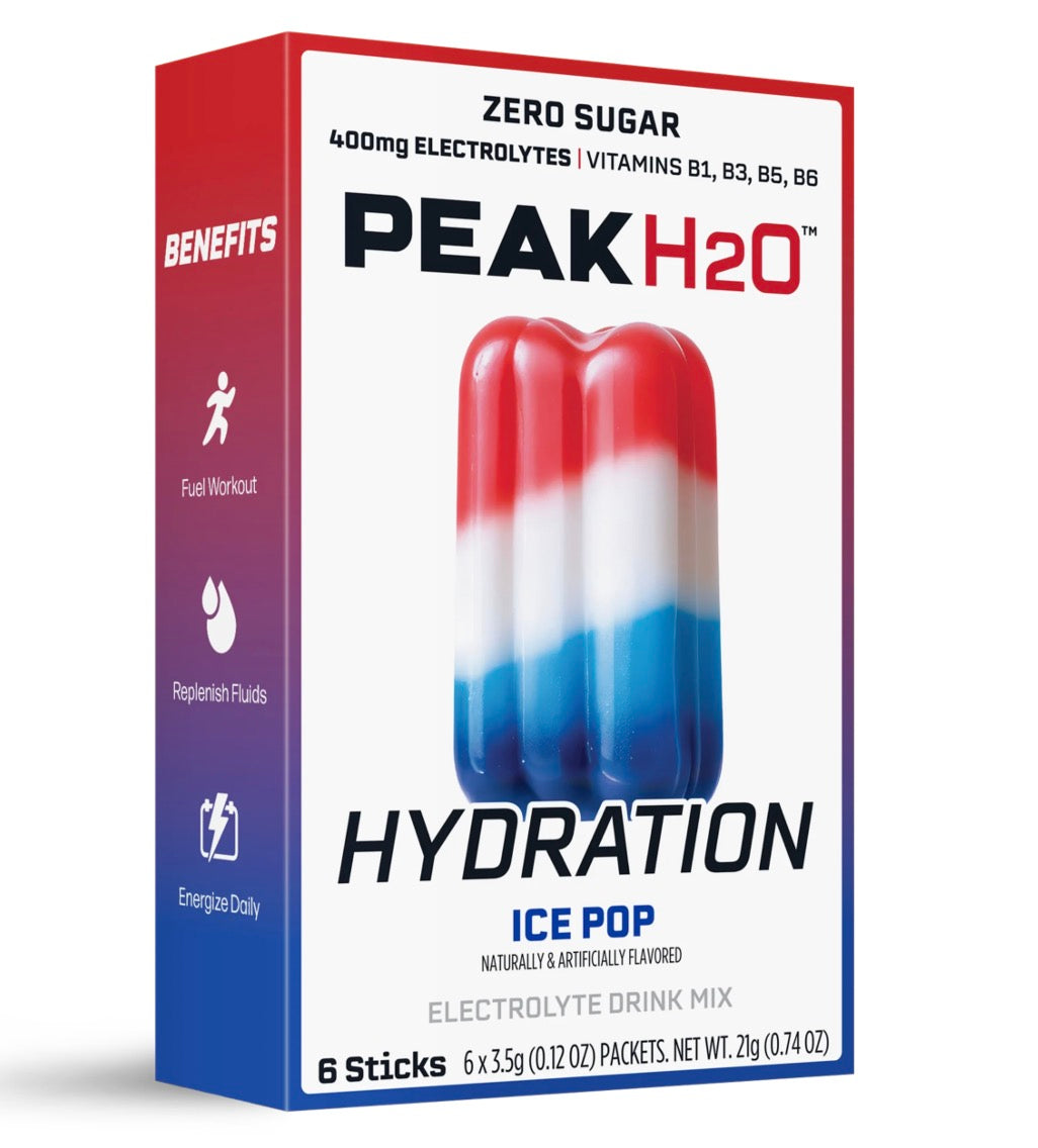 Peak H2O Hydration Powder Drink Mix, Ice Pop, 6 Pack
