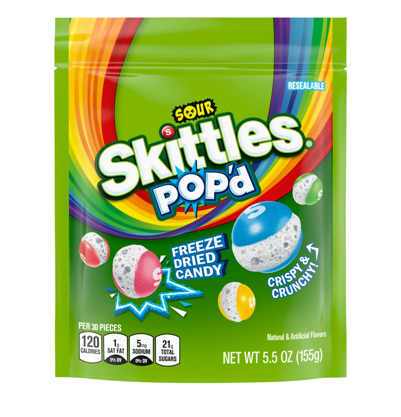 SKITLES POP'd Sour Freeze Dried Candy - 5.5 Oz Bag