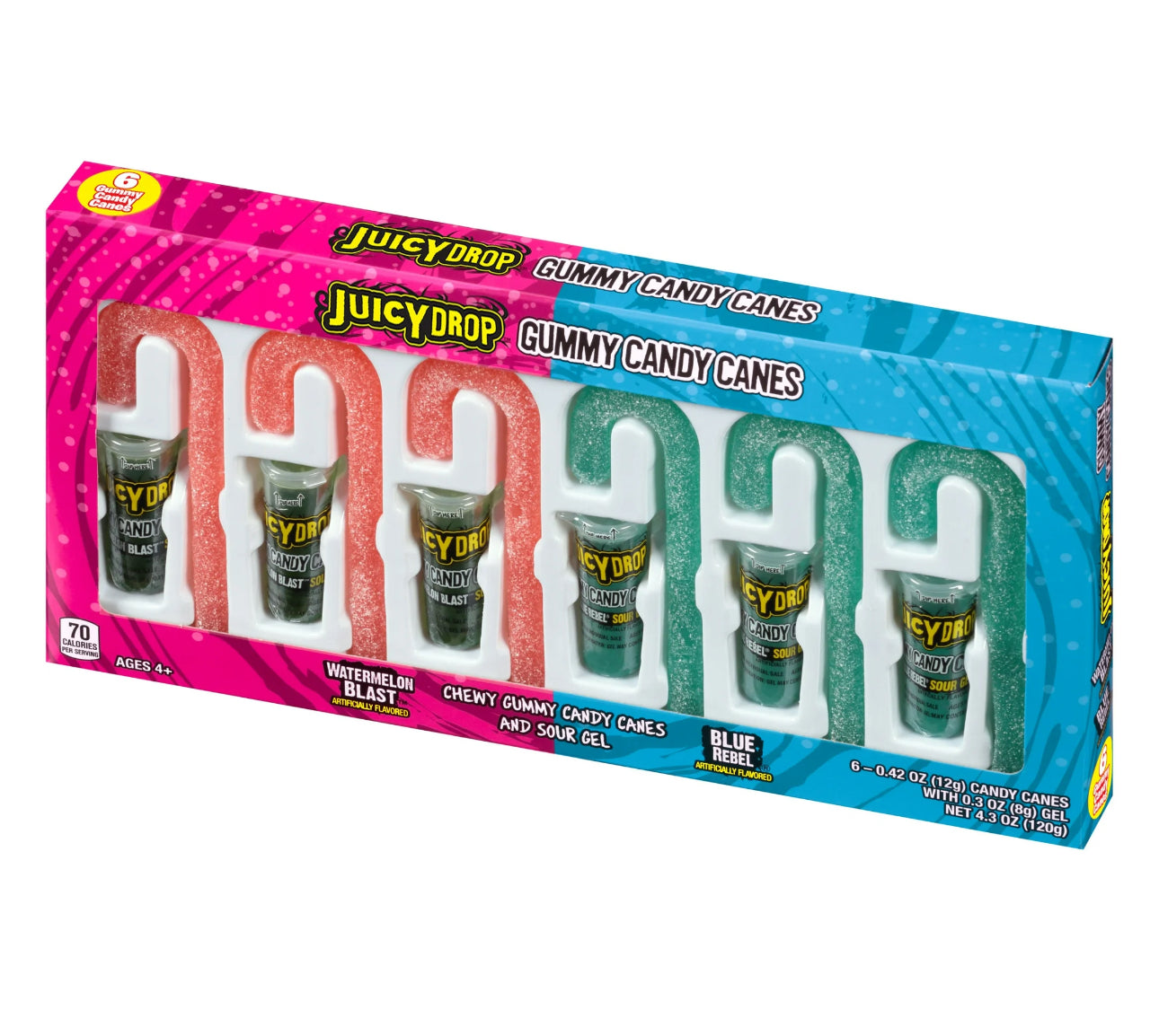 Juicy Drop Gummy Candy Canes with Sour Gel, Christmas Gummy Candy, 6 Count