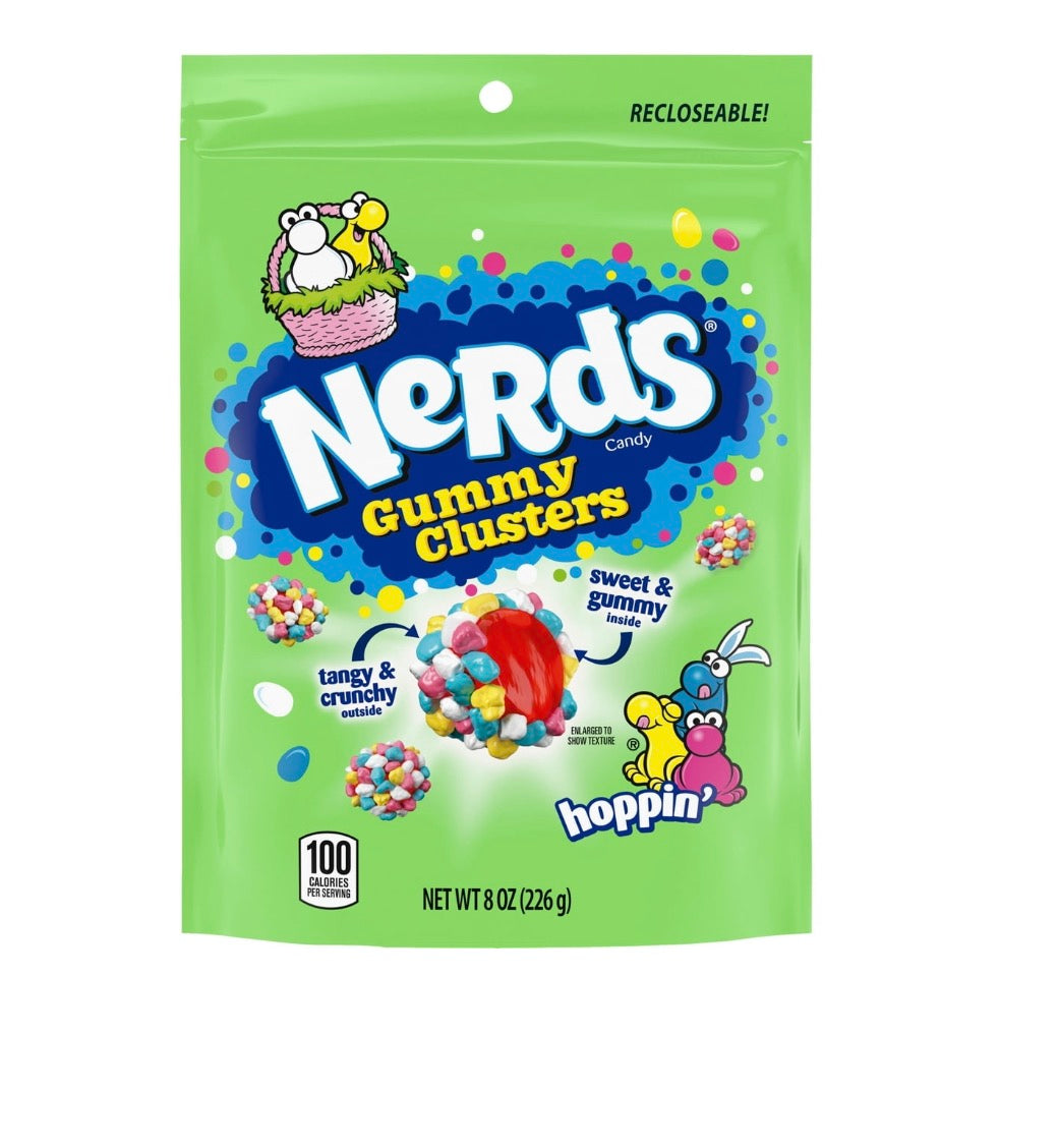 NERDS Easter Hoppin' Gummy Clusters Candy, Crunchy and Gummy, 8 Ounces, Resealable Bag