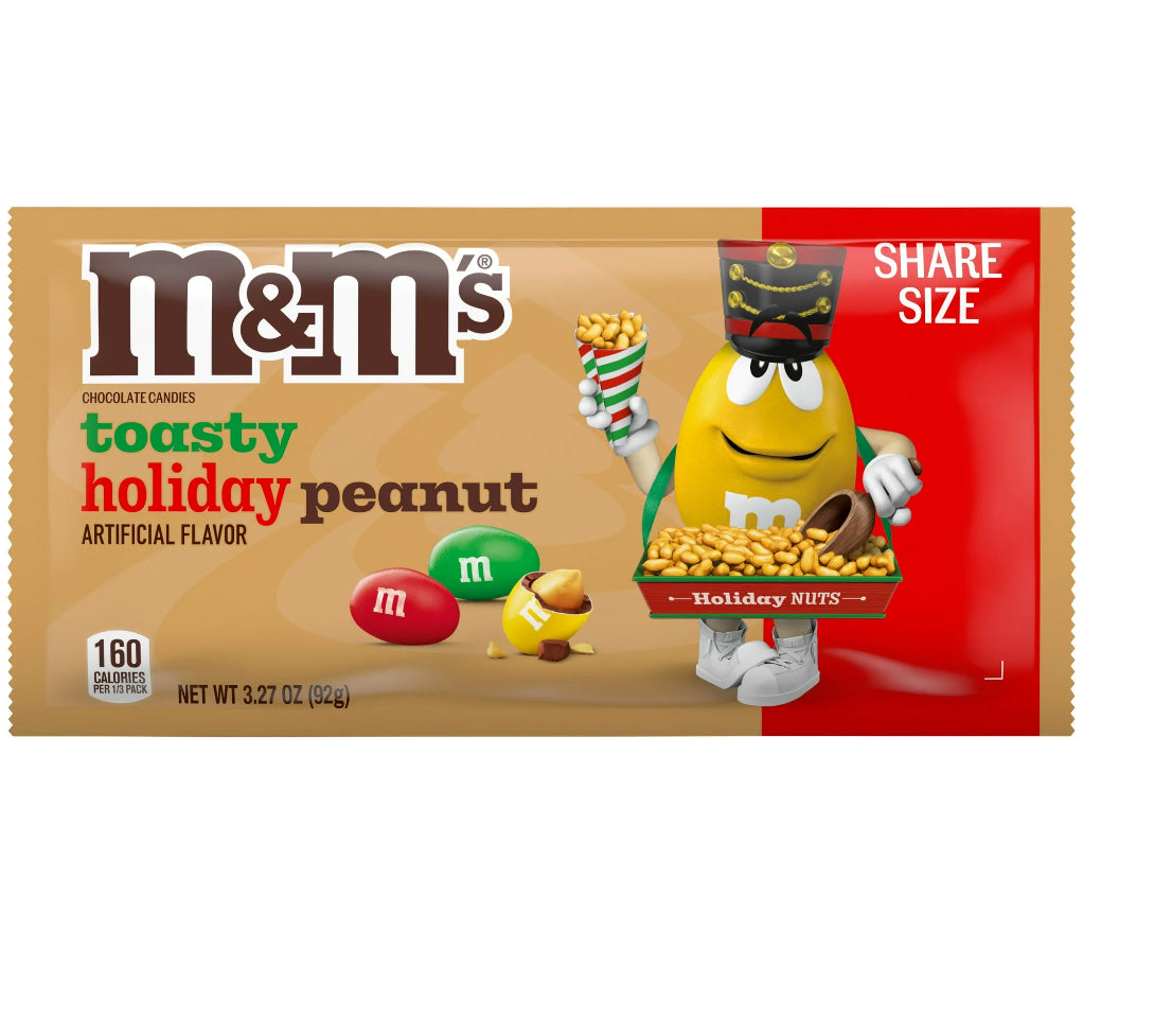 M&M's Toasty Holiday Peanut Chocolate Stocking Stuffers, Share Size - 3.27 oz Bag