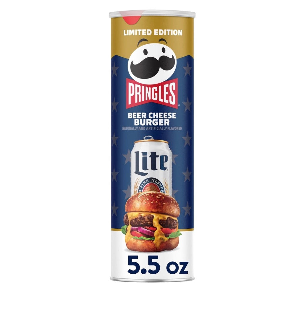 Pringles Beer Cheese Burger Potato Crisps Chips, 5.5 oz Canister
