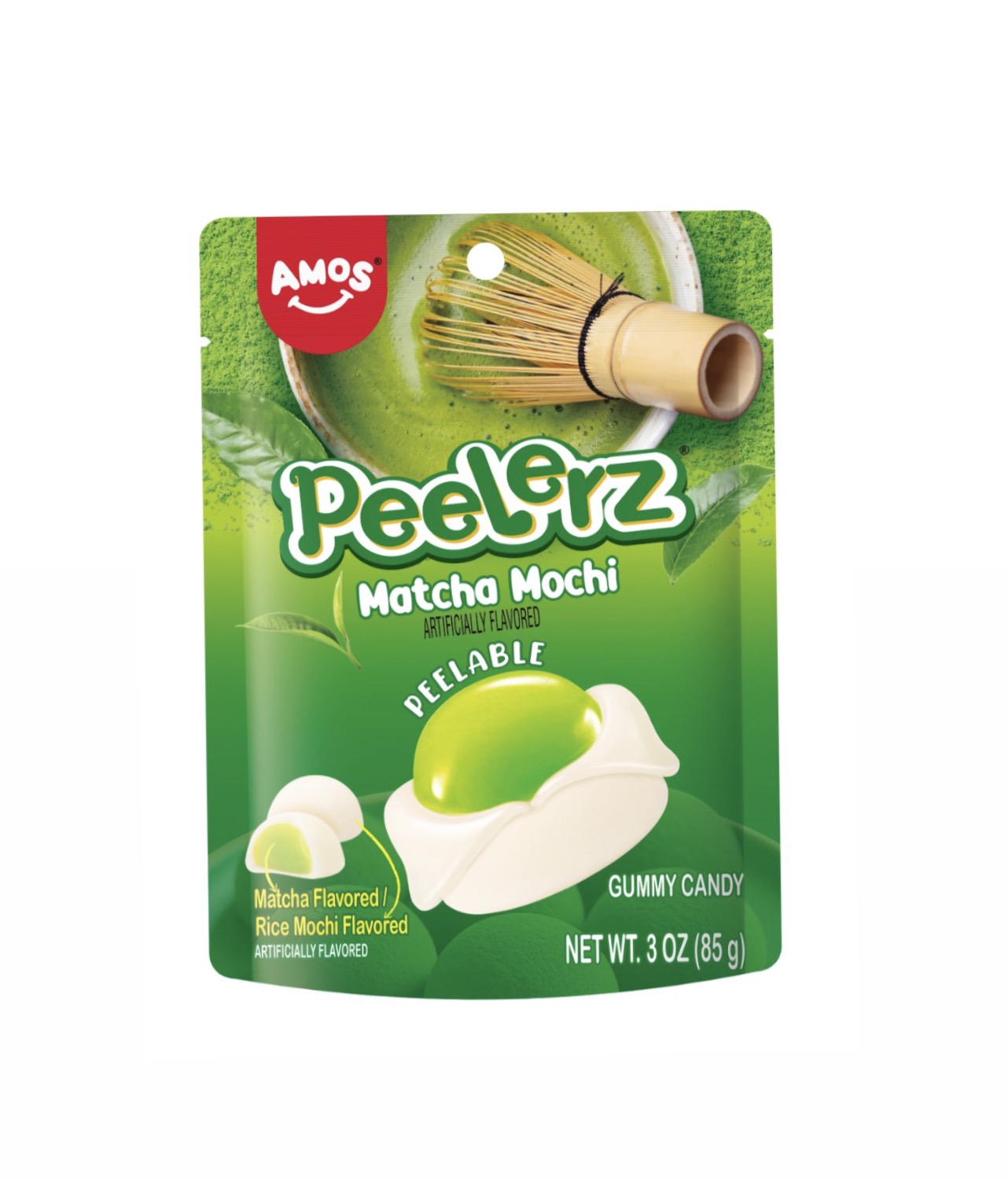 Amos Peelerz Matcha Moochi Gummy Candy, Peelable Gummies Spicy Snacks 3 oz (1 Pack)