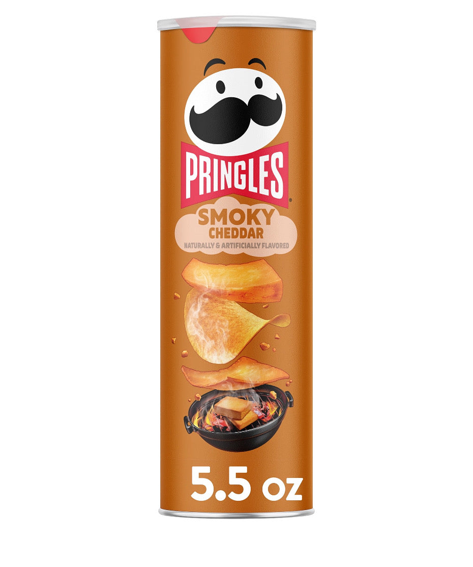 Pringles Smoky Cheddar Potato Crisps Chips, Lunch Snacks, 5.5 oz Canister