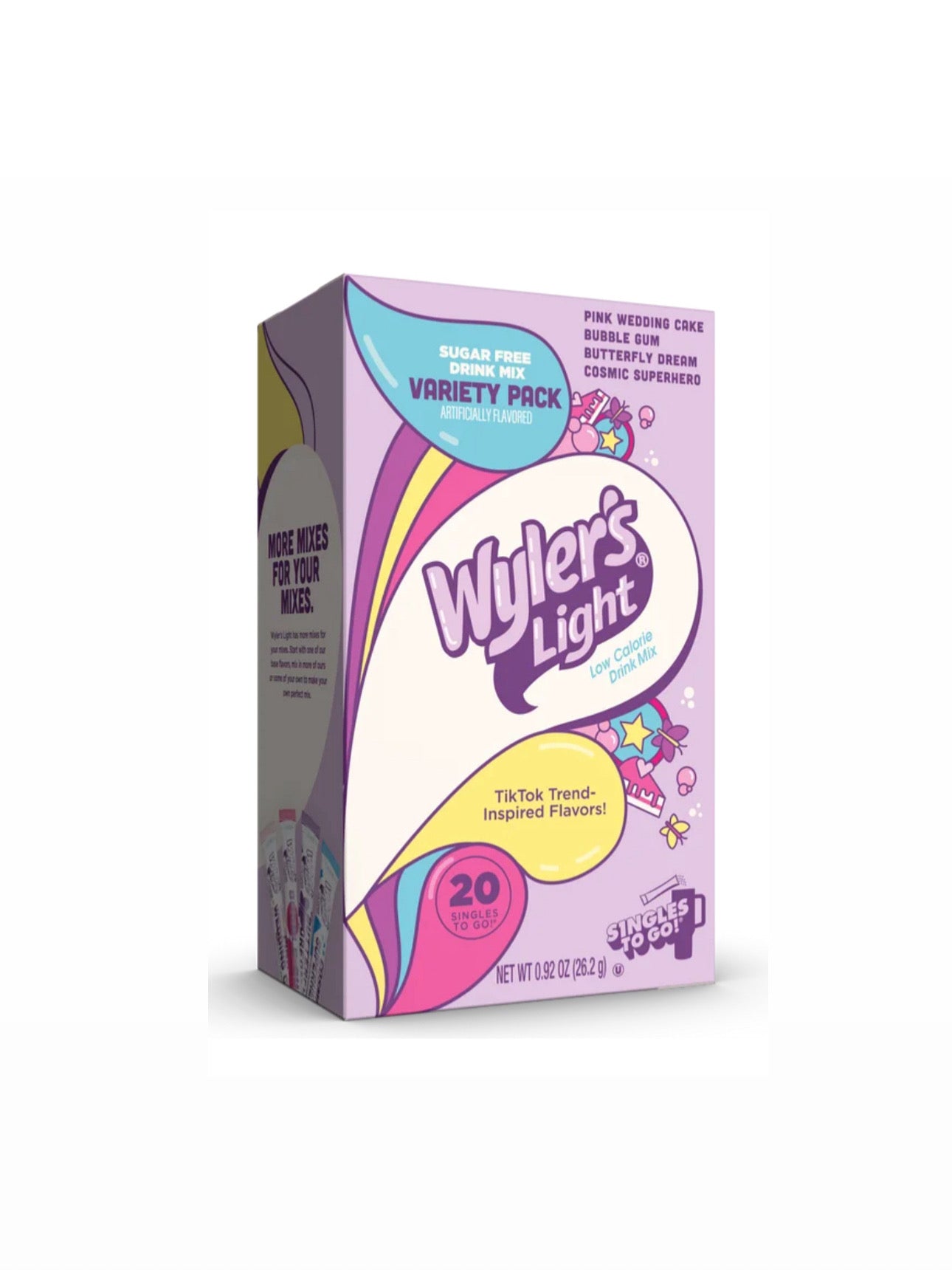Wyler's Light Watertok Variety Pack Pink Wedding Cake, Bubble Gum, Butterfly Dream, Cosmic Superhero, 20 Count Packets