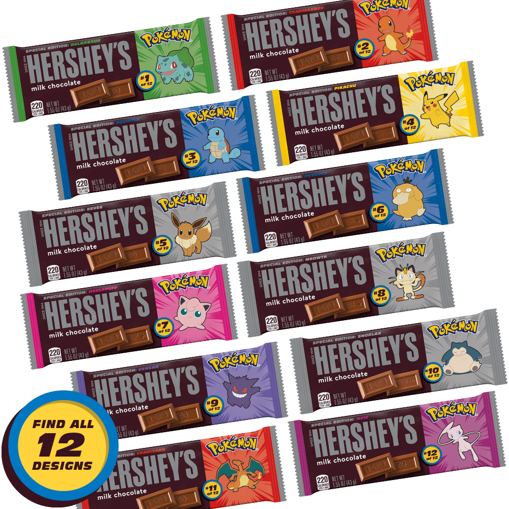 HERSHEY'S Milk Chocolate Standard Bars with Pokemon Wrappers - 9.3oz/6pk