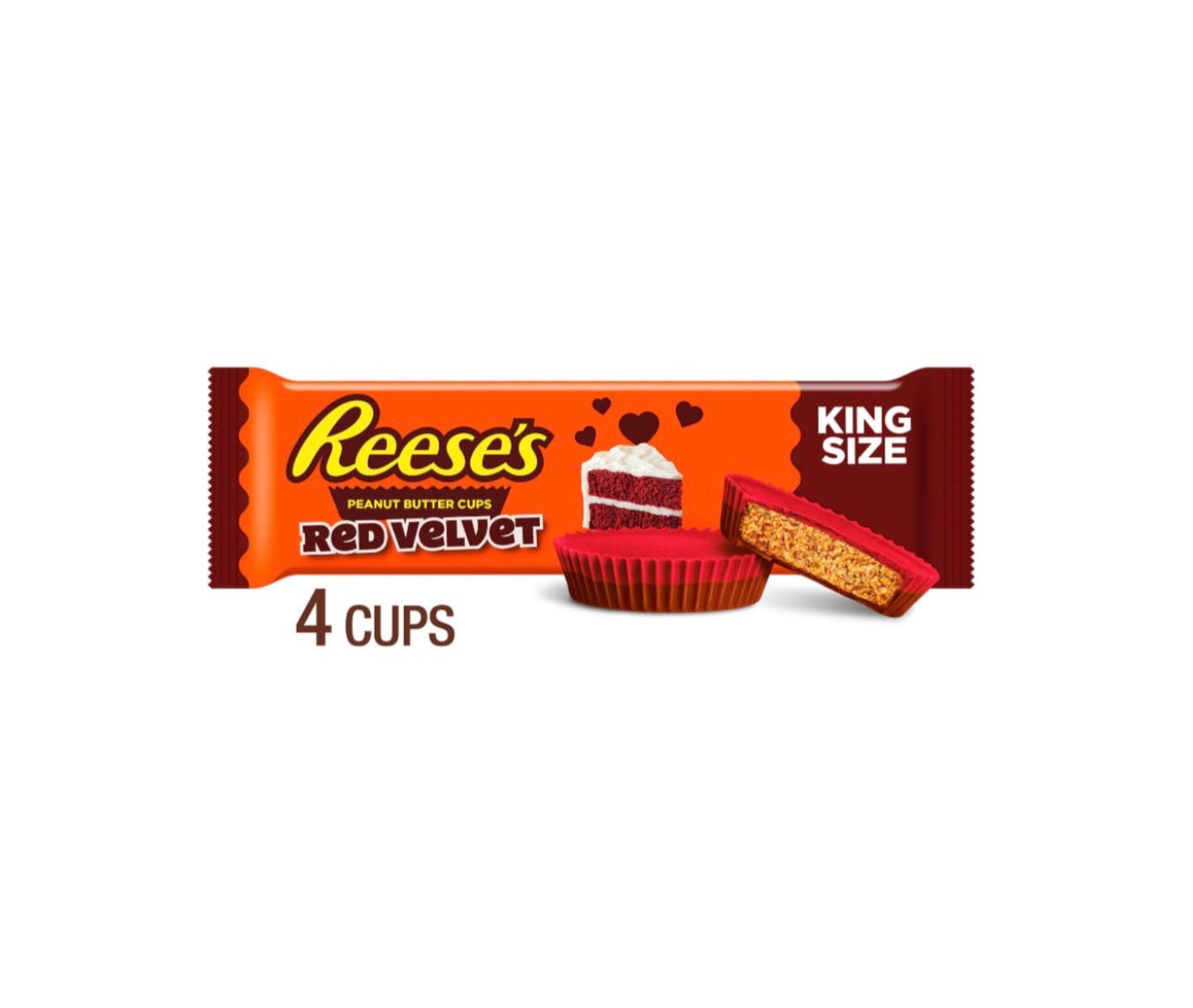REESE'S Red Velvet Flavored Milk Chocolate King Size Peanut Butter Cups, Valentine's Candy Pack, 2.8 oz