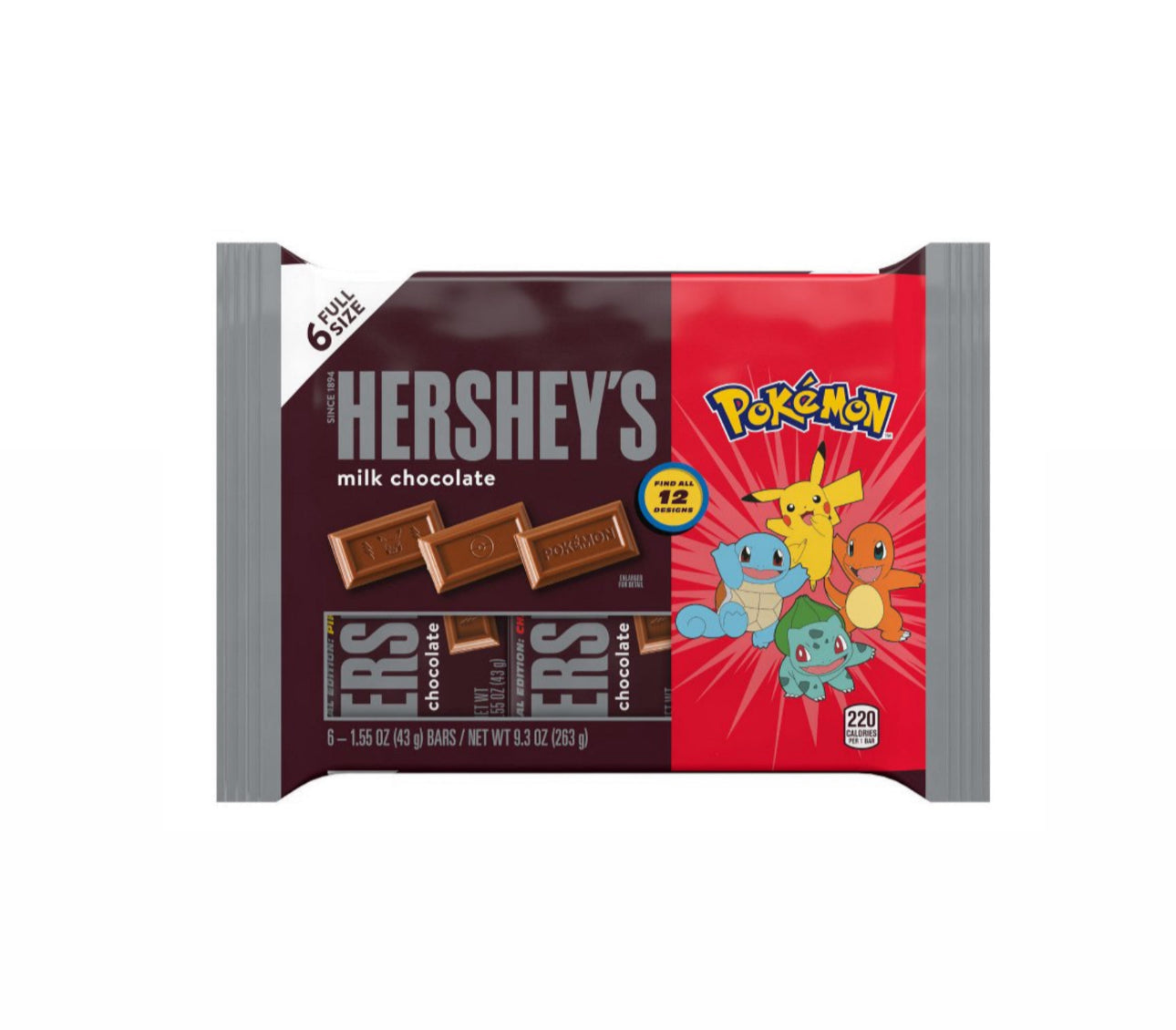 HERSHEY'S Milk Chocolate Standard Bars with Pokemon Wrappers - 9.3oz/6pk