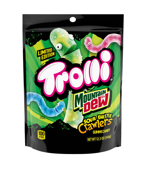Trolli x Mountain Dew Sour Brite Crawlers Gummy Worm Candy, 12.3 oz Bag