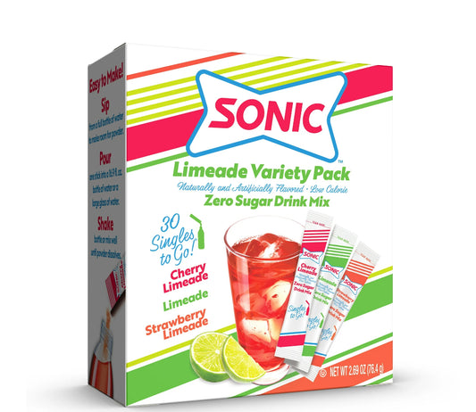 Sonic Limeade Sugar-Free Variety Pack Singles to Go Powdered Drink Mix, 30 Count Packets