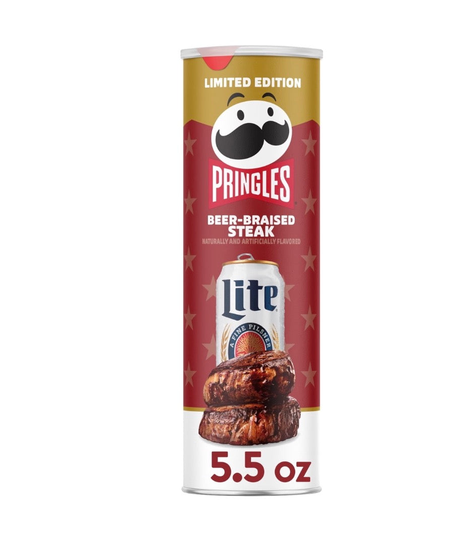 Pringles Beer-Braised Steak Potato Crisps Chips, 5.5 oz Canister