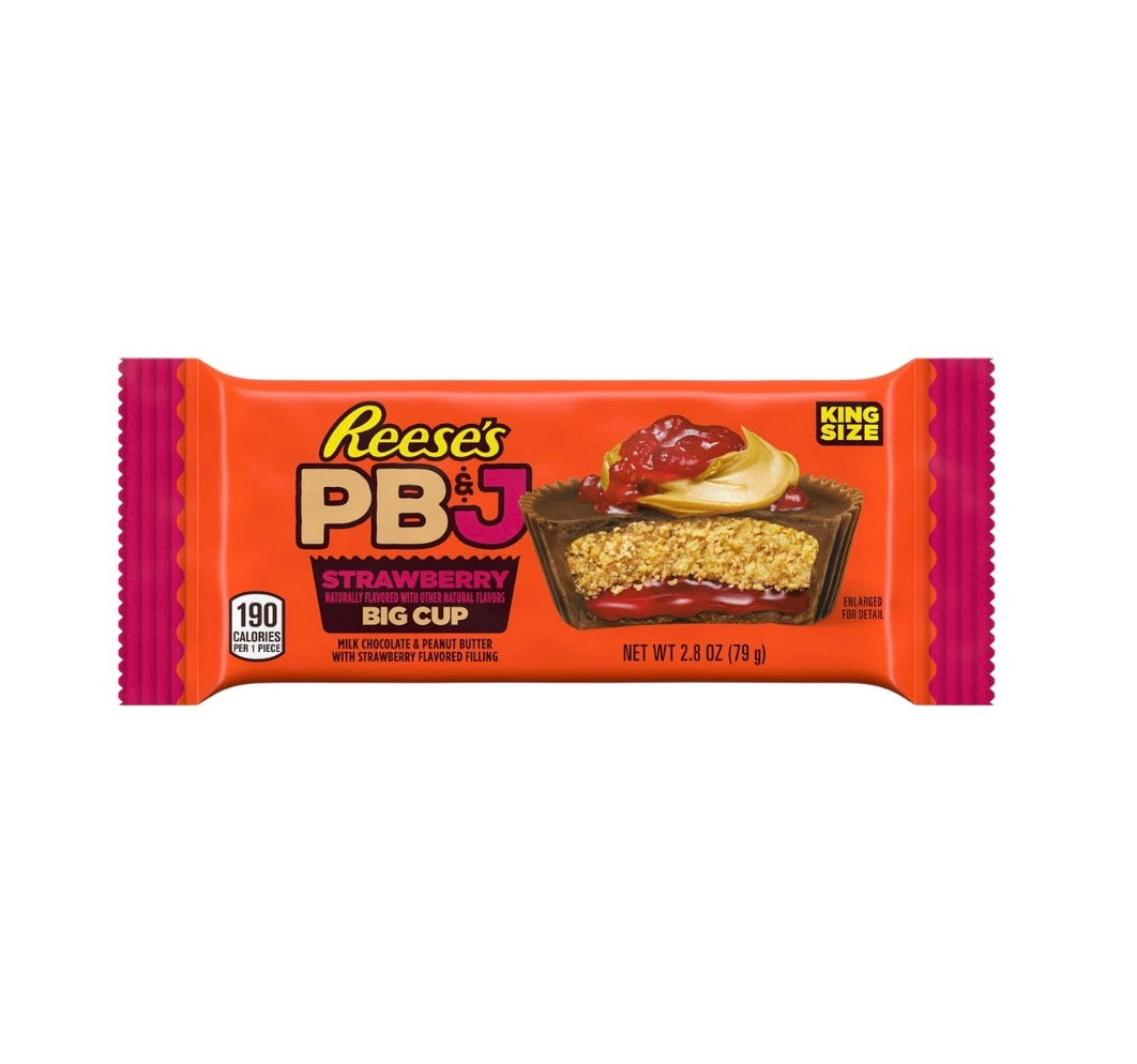 REESE'S Big Cup PB&J Strawberry Milk Chocolate King Size Peanut Butter Cups Candy Pack, 2.8 oz
