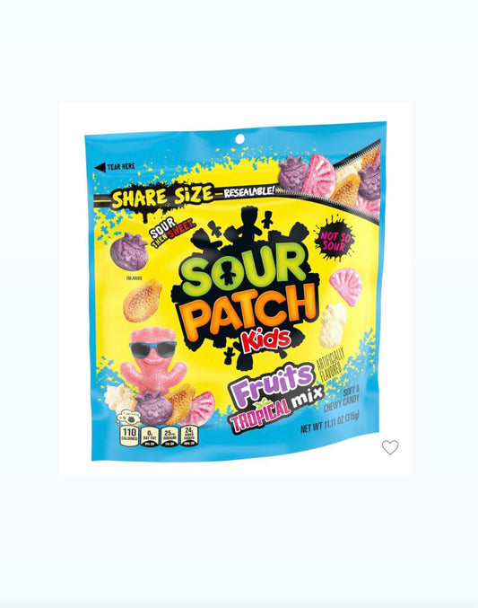 SOUR PATCH KIDS Fruits Tropical Mix Soft & Chewy Candy, Share Size, 11.03 oz