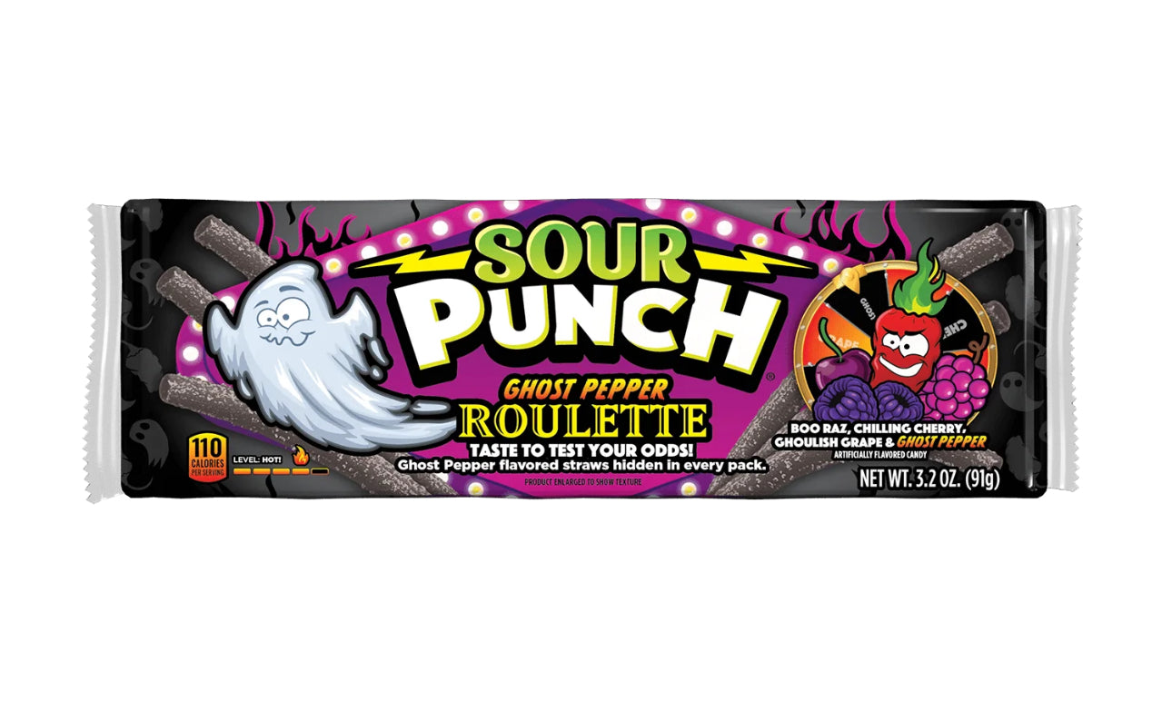 Sour Punch Ghost Pepper Roulette Straws Halloween Candy, 3.2 oz