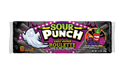 Sour Punch Ghost Pepper Roulette Straws Halloween Candy, 3.2 oz