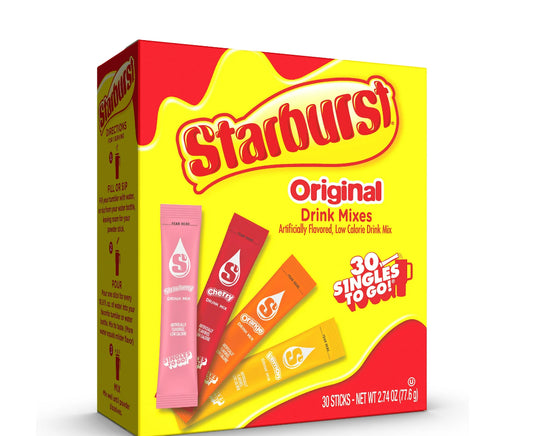 Starburst Zero Sugar Variety pack Singles To Go Powdered Drink Mix, Original, 30 Count Packets