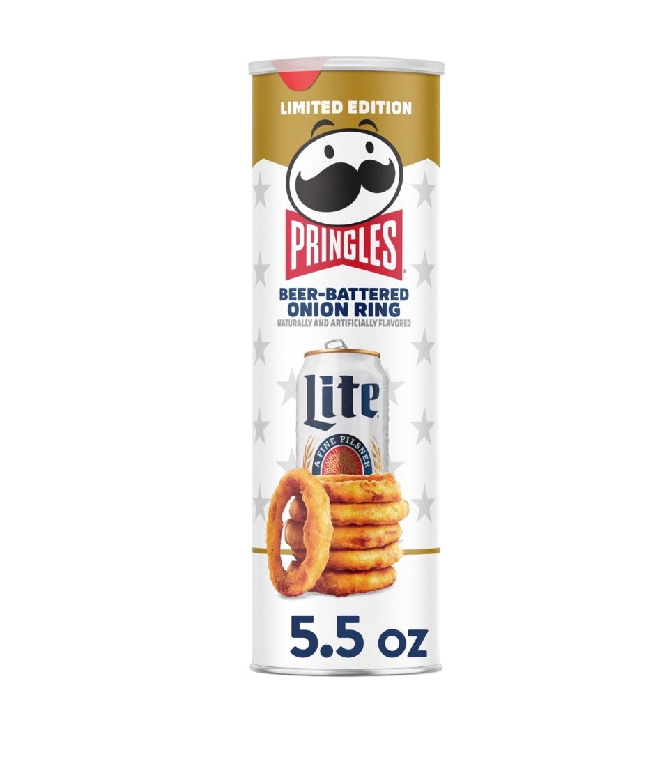 Pringles Beer-Battered Onion Ring Potato Crisps Chips, 5.5 oz Canister