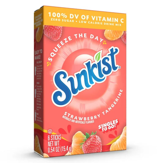 Sunkist Zero Sugar Singles-to-Go Powdered Drink Mix Pack, Strawberry Tangerine, 0.54 oz, 6 Count Packets