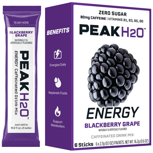 Peak H2O Energy BlackBerry Grape Drink Mix pack of 6
